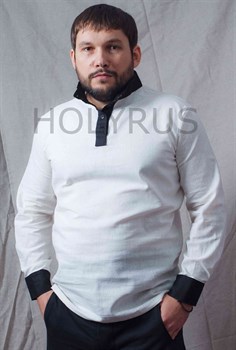 Рубаха Holyrus белая с черными манжетами и воротом стойка