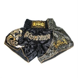 Шорты для тайского бокса Top King черные - золотой огонь