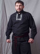 Рубаха Holyrus Православная с манжетами и вышивкой - с плетеным черно-красным поясом