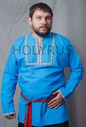 Рубаха Holyrus с декоративной нашивкой голубая - рука на поясе
